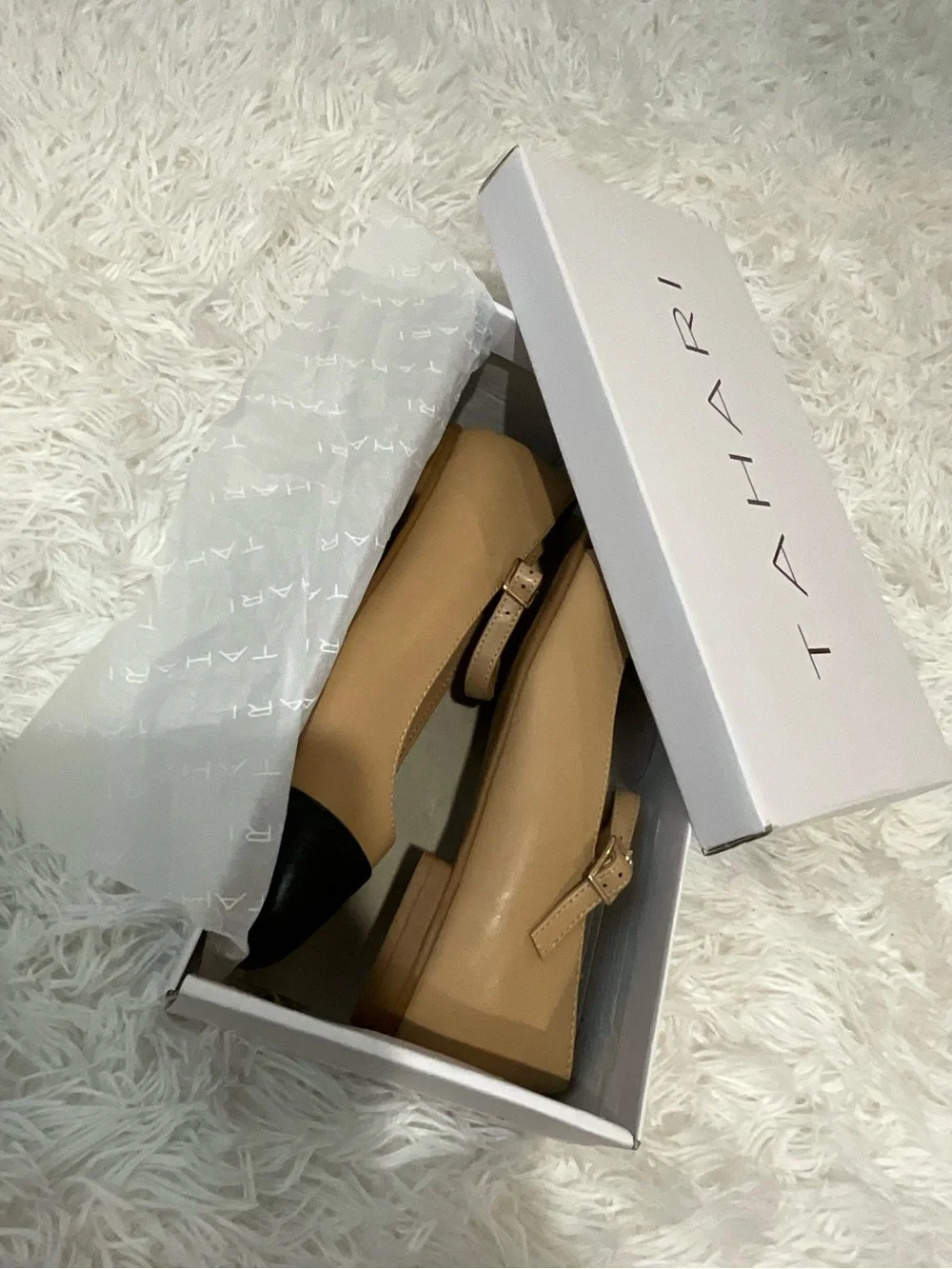 Tahari Two-Tone Tan and Black Mary Jane Flats - Picture 2 of 10